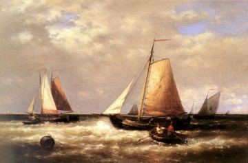 ボート Painting - 漁船団の帰還 アブラハム ハルク シニア ボートの海景